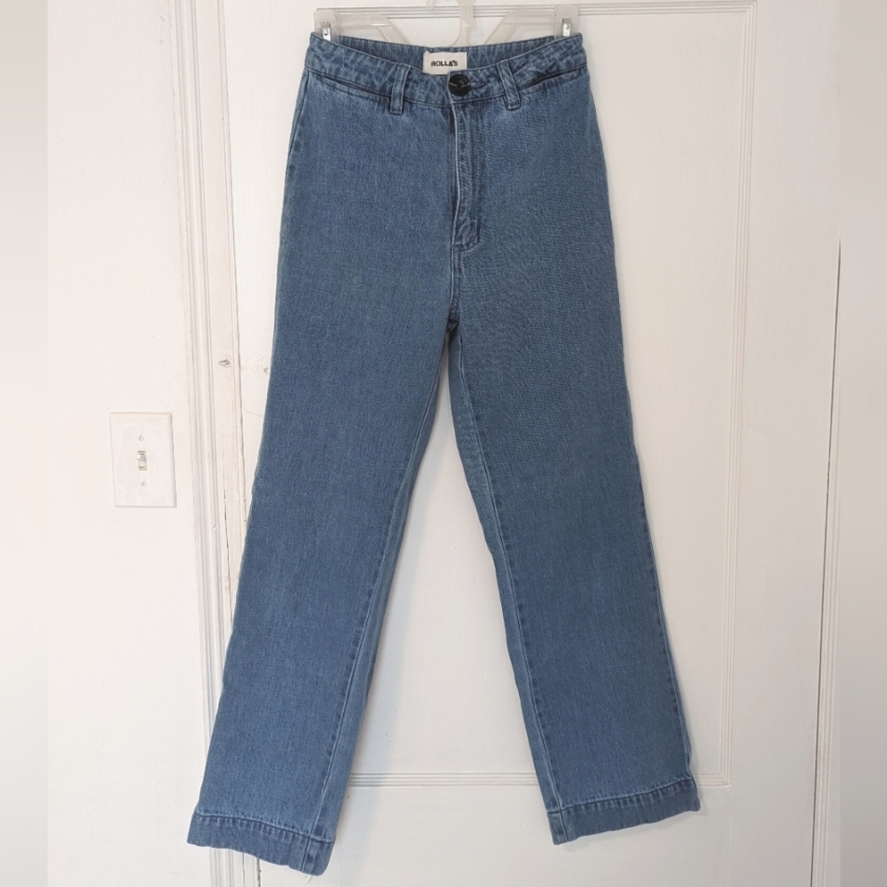 ROLLA'S Slim Sailor High Waisted Staight Leg Cropped Jeans Light Blue Size 25 - Picture 5 of 15